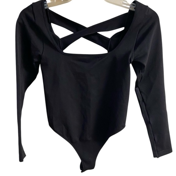 Anthropologie bodysuit black long sleeve square neck Small NWT $58 - Picture 1 of 7